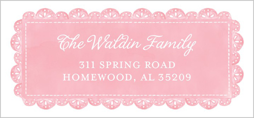Delicate Lace Girl Address Label, Pink, Matte, Peony