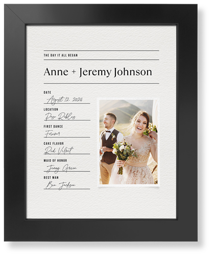 Wedding Journal Entry Art Print, Black, Signature Card Stock, 11x14, White