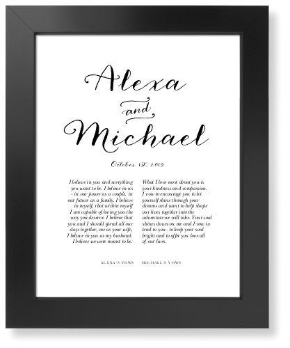 Elegant Wedding Vow Art Print, Black, Black, Signature Card Stock, 11x14