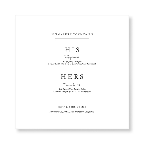 Cocktail Signage Art Print, No Frame, Signature Card Stock, 12x12white