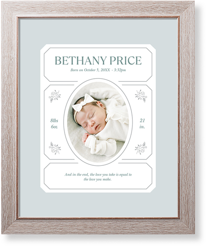 Vintage Stationery Frame Art Print, Rustic, Signature Card Stock, 16x20, Blue