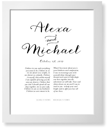 Elegant Wedding Vow Art Print, White, Signature Card Stock, 16x20, Black