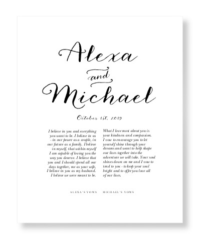 Elegant Wedding Vow Art Print, No Frame, Signature Card Stock, 16x20black