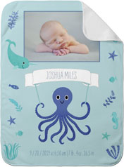 nautical octopus and friends blue baby blanket