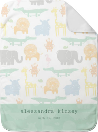 Zoo Safari White Baby Blanket (Front)