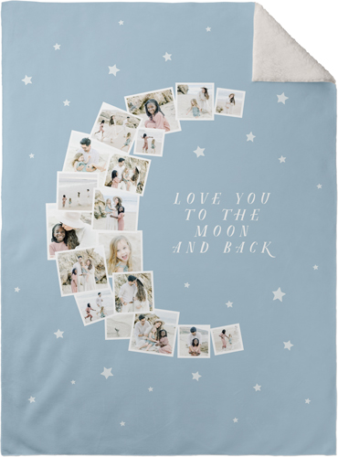 To The Moon Collage Portrait Fleece Photo Blanket, Sherpa, 30x40, Blue, celeste