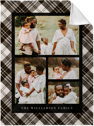 Soft Plaid Frame Fleece Photo Blanket, Fleece, 30x40, Black