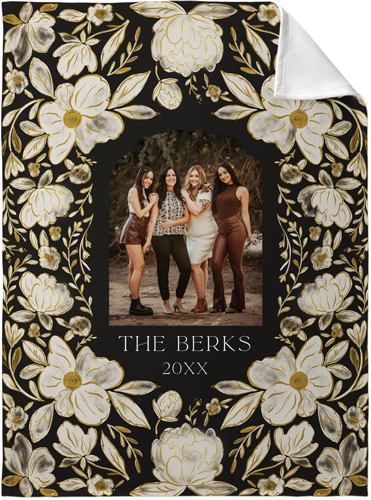 Dark Floral Frame Fleece Photo Blanket, Fleece, 30x40, Black