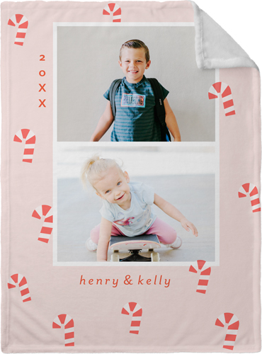 Candy Cane Collage Fleece Photo Blanket, Plush Fleece, 30x40, Pink, blush