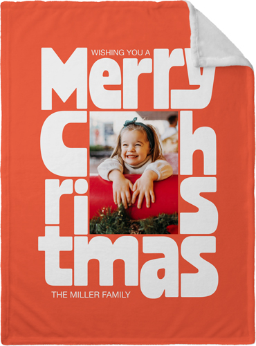 Bold Christmas Wishes Fleece Photo Blanket, Plush Fleece, 30x40, Orange, coral