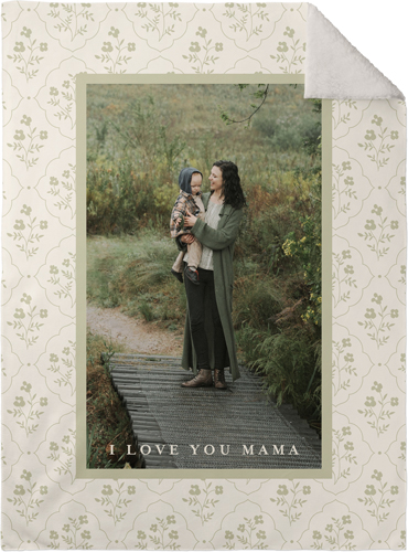 Floral Block Print Fleece Photo Blanket, Sherpa, 30x40, Beige, antique white