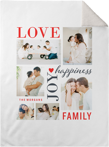 Love Joy Family Fleece Photo Blanket, Sherpa, 30x40, White