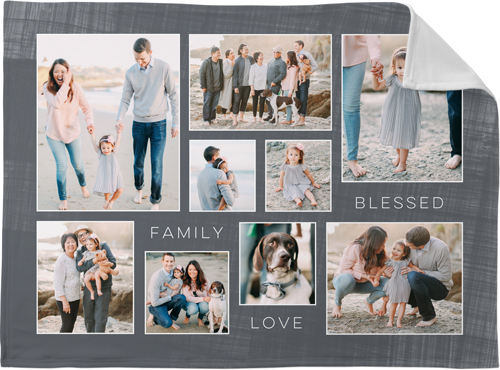 Family Love Blessed Collage Fleece Photo Blanket, Fleece, 30x40, Gray, silver
