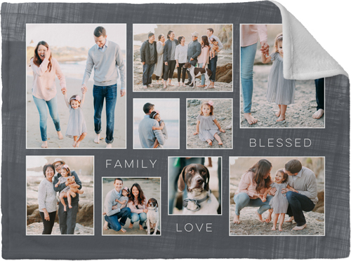 Family Love Blessed Collage Fleece Photo Blanket, Plush Fleece, 30x40, Gray