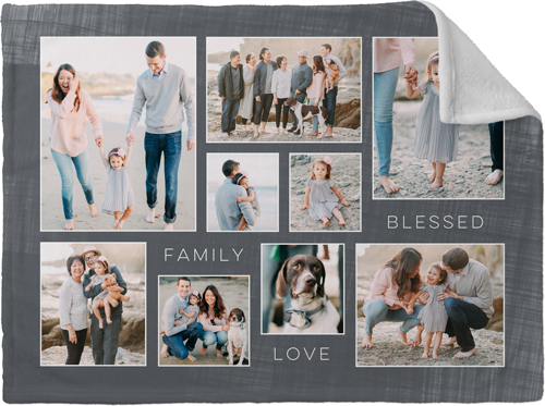 Family Love Blessed Collage Fleece Photo Blanket, Plush Fleece, 30x40, Gray, silver
