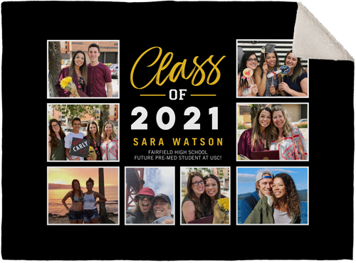 Graduation Class Collage Fleece Photo Blanket, Sherpa, 30x40, Black