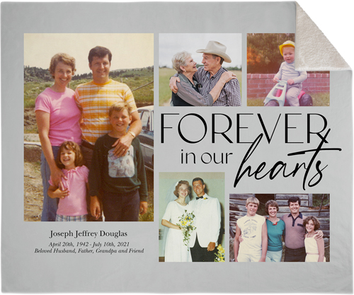In Our Hearts Memorial Fleece Photo Blanket, Sherpa, 50x60, Gray, smoke