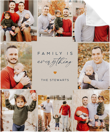 Family Collage Script Portrait Fleece Photo Blanket, Fleece, 50x60, Beige, wheat