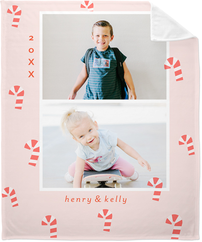 Candy Cane Collage Fleece Photo Blanket, Plush Fleece, 50x60, Pink, blush