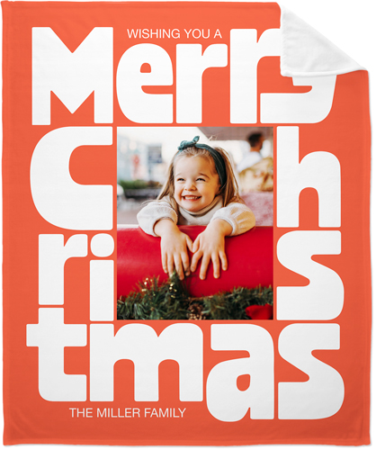 Bold Christmas Wishes Fleece Photo Blanket, Plush Fleece, 50x60, Orange, coral