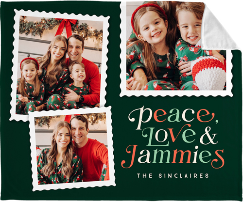 Holiday Stamp Collection Fleece Photo Blanket, Plush Fleece, 50x60, Green, green ink