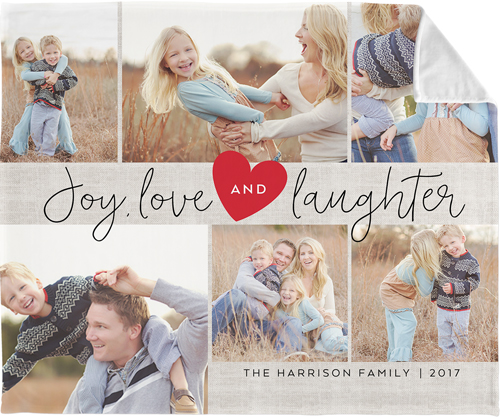 Joy Love Laughter Fleece Photo Blanket, Plush Fleece, 50x60, Gray