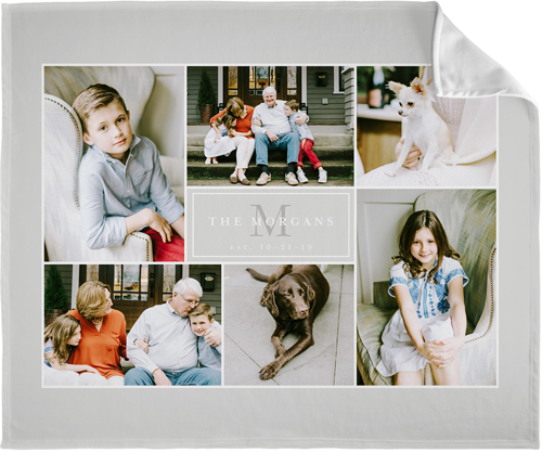 Monogram Match Collage Fleece Photo Blanket, Fleece, 50x60, Gray