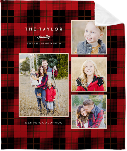 Rustic Plaid Red Fleece Photo Blanket, Plush Fleece, 50x60, Red