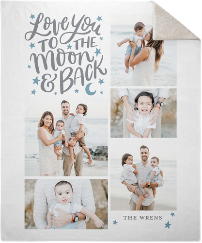Whimsical To The Moon Fleece Photo Blanket, Sherpa, 50x60, Gray