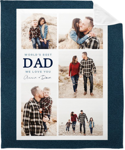 World's Best Dad Denim Fleece Photo Blanket, Plush Fleece, 50x60, Blue, navy