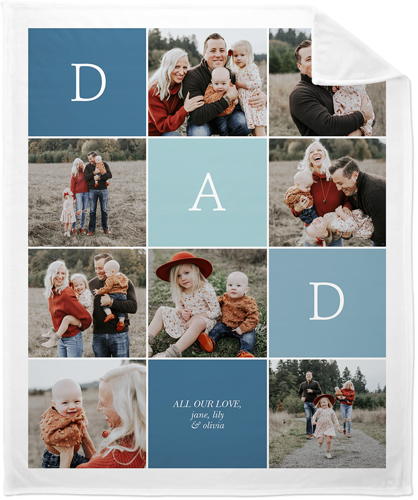New Colorblock Dad Fleece Photo Blanket, Plush Fleece, 50x60, Blue, blue suede