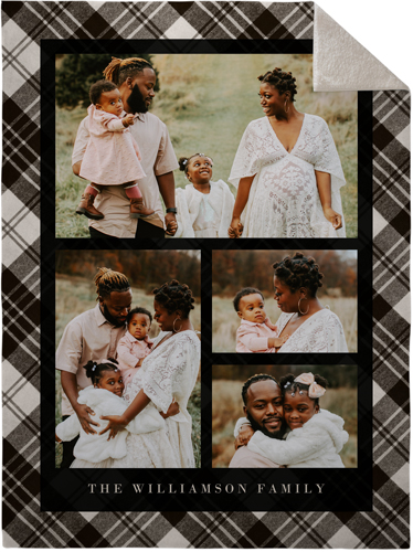 Soft Plaid Frame Fleece Photo Blanket, Sherpa, 60x80, Black, black