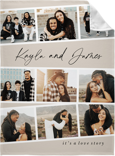 Filmstrip Collage Portrait Fleece Photo Blanket, Fleece, 60x80, Beige, pebble