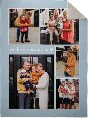 Grandma Heart Frames Fleece Photo Blanket, Sherpa, 60x80, Blue, celeste