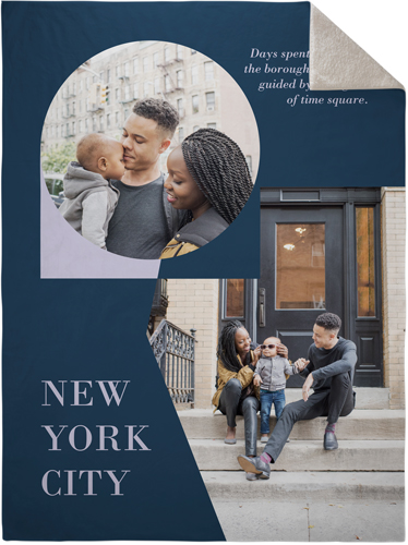 Geometric Travel Fleece Photo Blanket, Sherpa, 60x80, Blue, navy