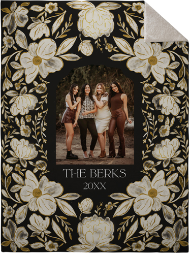 Dark Floral Frame Fleece Photo Blanket, Sherpa, 60x80, Black, black