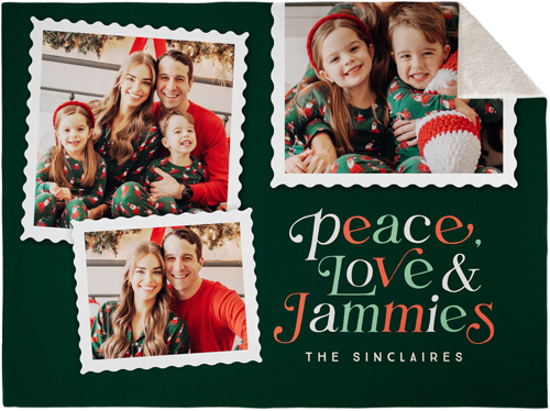 Holiday Stamp Collection Fleece Photo Blanket, Sherpa, 60x80, Green