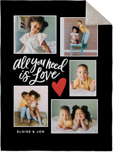Love Script Collage Fleece Photo Blanket, Sherpa, 60x80, Black