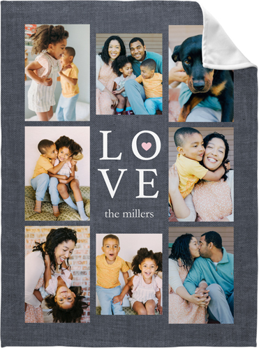 Stacked Love Collage Fleece Photo Blanket, Fleece, 60x80, Black, silhouette