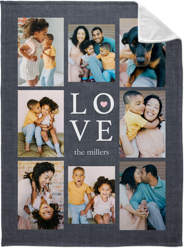 Stacked Love Collage Fleece Photo Blanket, Plush Fleece, 60x80, Black