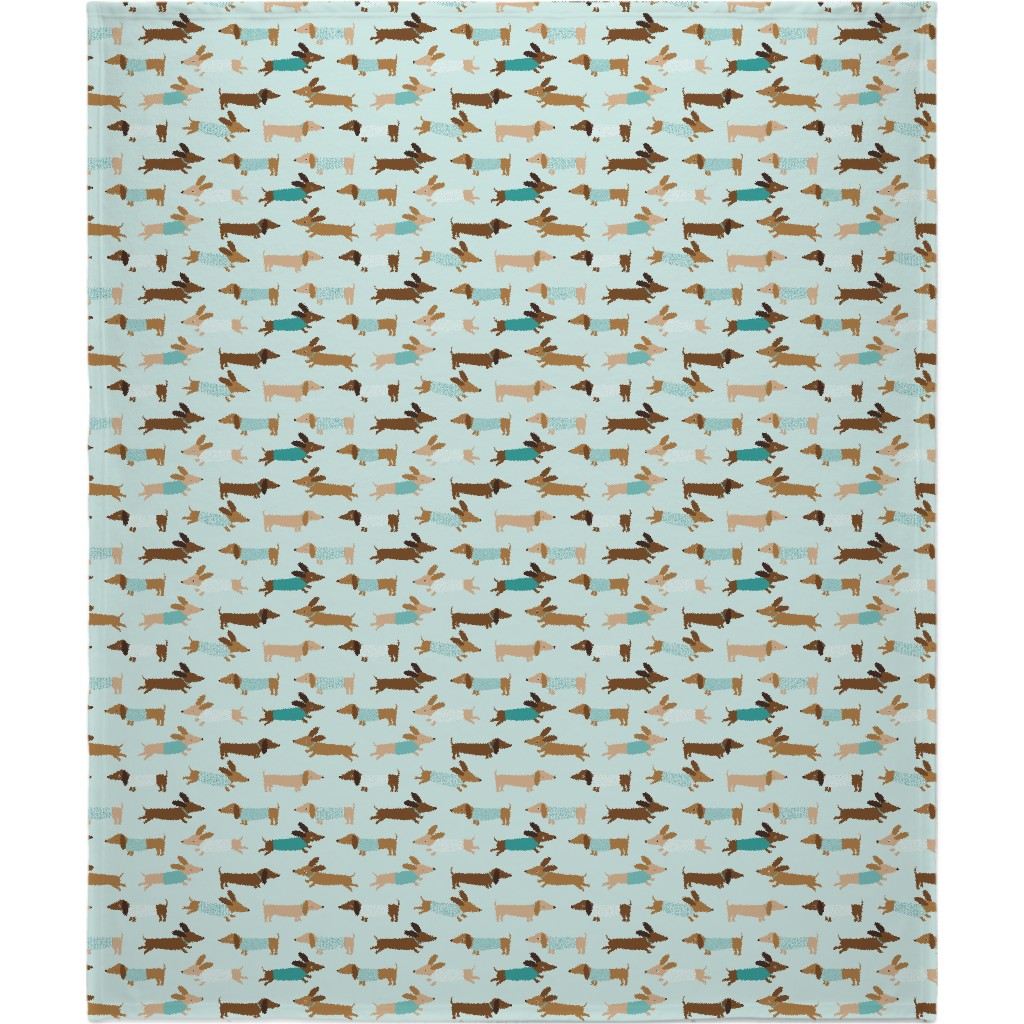 Daschunds Blanket, Fleece, 50x60, Blue, Lightest Turquoise
