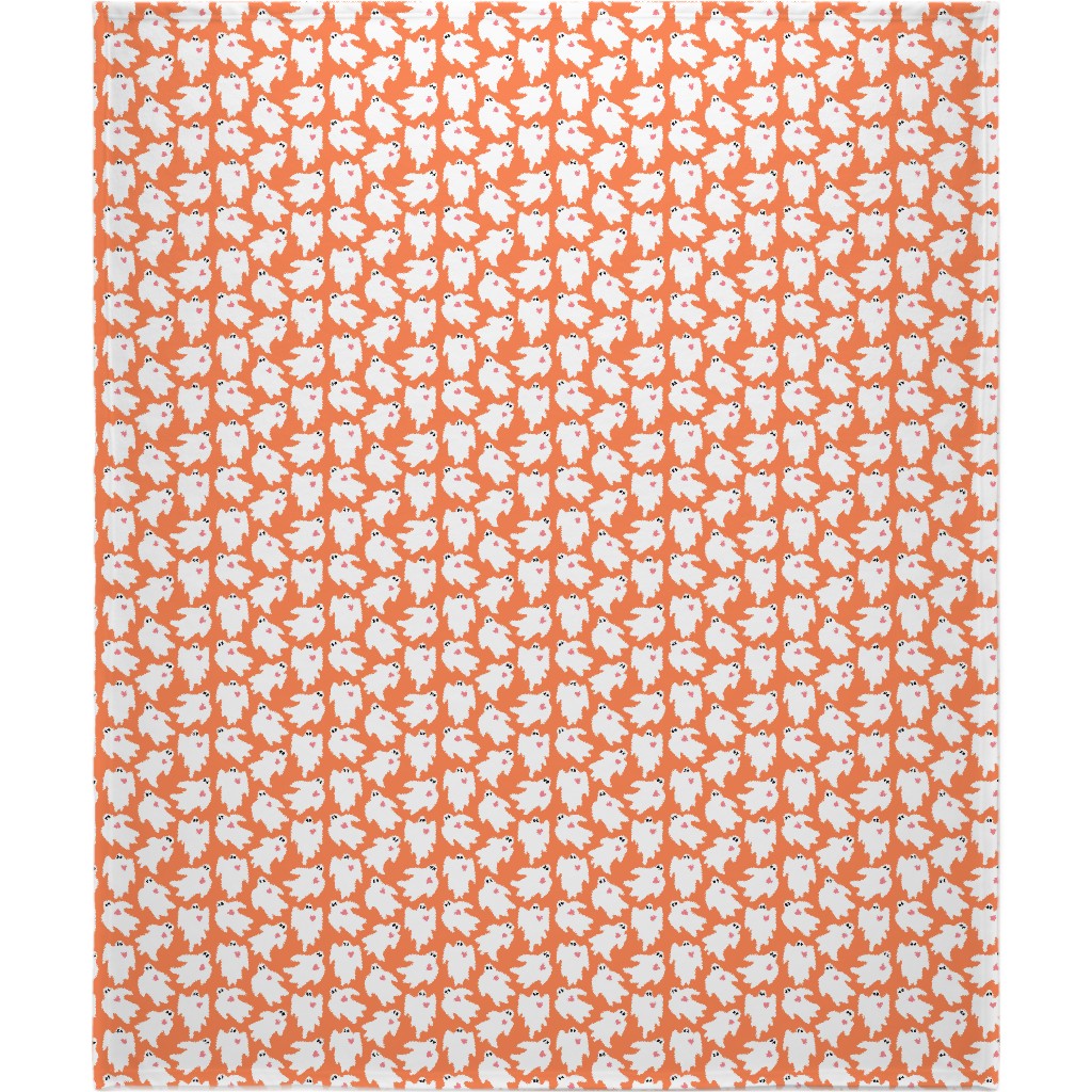 Halloween Ghosts With Hearts - Orange Blanket, Fleece, 50x60, Orange