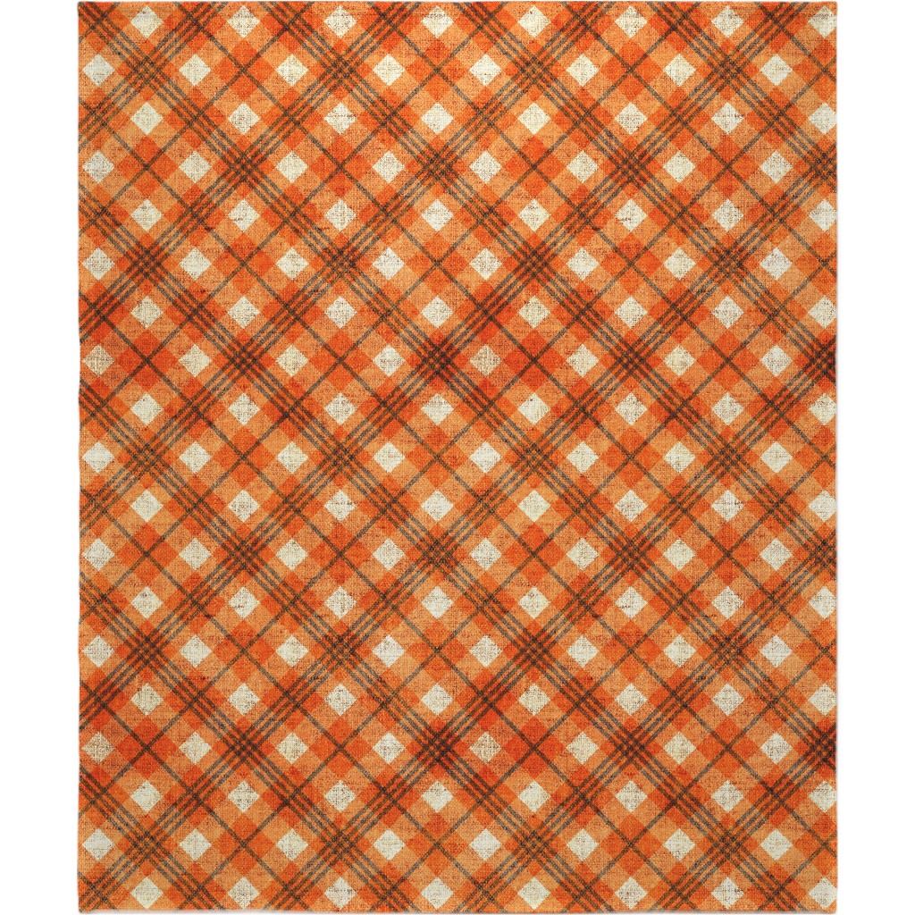 Burlap Plaid - Orange and Grey Blanket, Fleece, 50x60, Orange