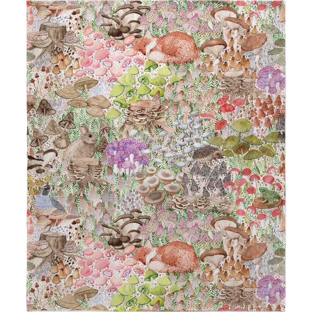 Mushroom Garden and Sleeping Animals - Multi Blanket, Fleece, 50x60, Multicolor