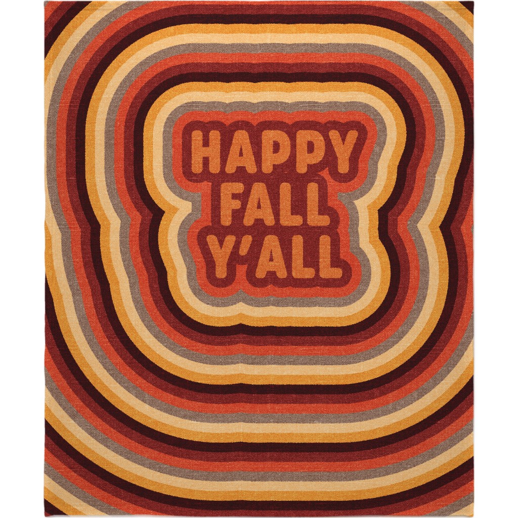 Retro Happy Fall Y'all - Multi Blanket, Fleece, 50x60, Orange, Orange
