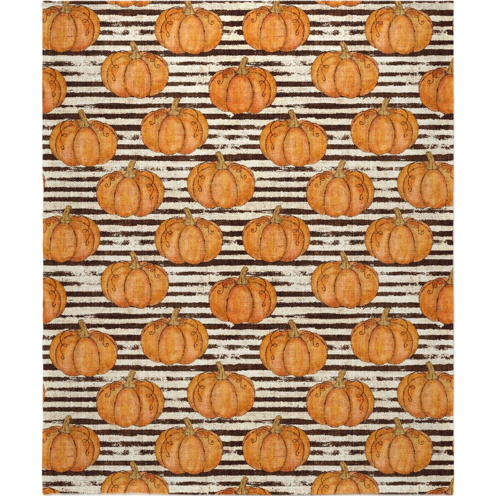 Painted Pumpkins on Distressed Stripes - Orange and Black Blanket, Fleece, 50x60, Orange