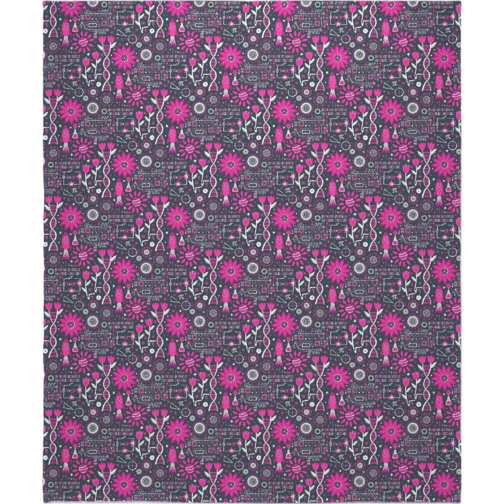 Flowers and Stem Blanket, Fleece, 50x60, Pink