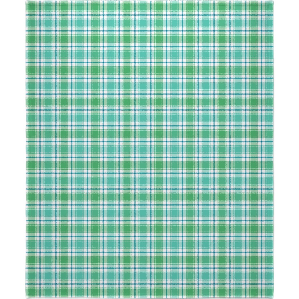Blue, Green, Turquoise, and White Plaid Blanket, Fleece, 50x60, Green