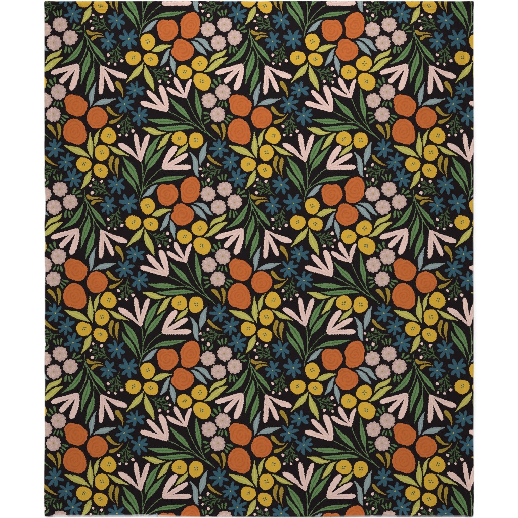 Sofia Floral - Dark Blanket, Fleece, 50x60, Multicolor