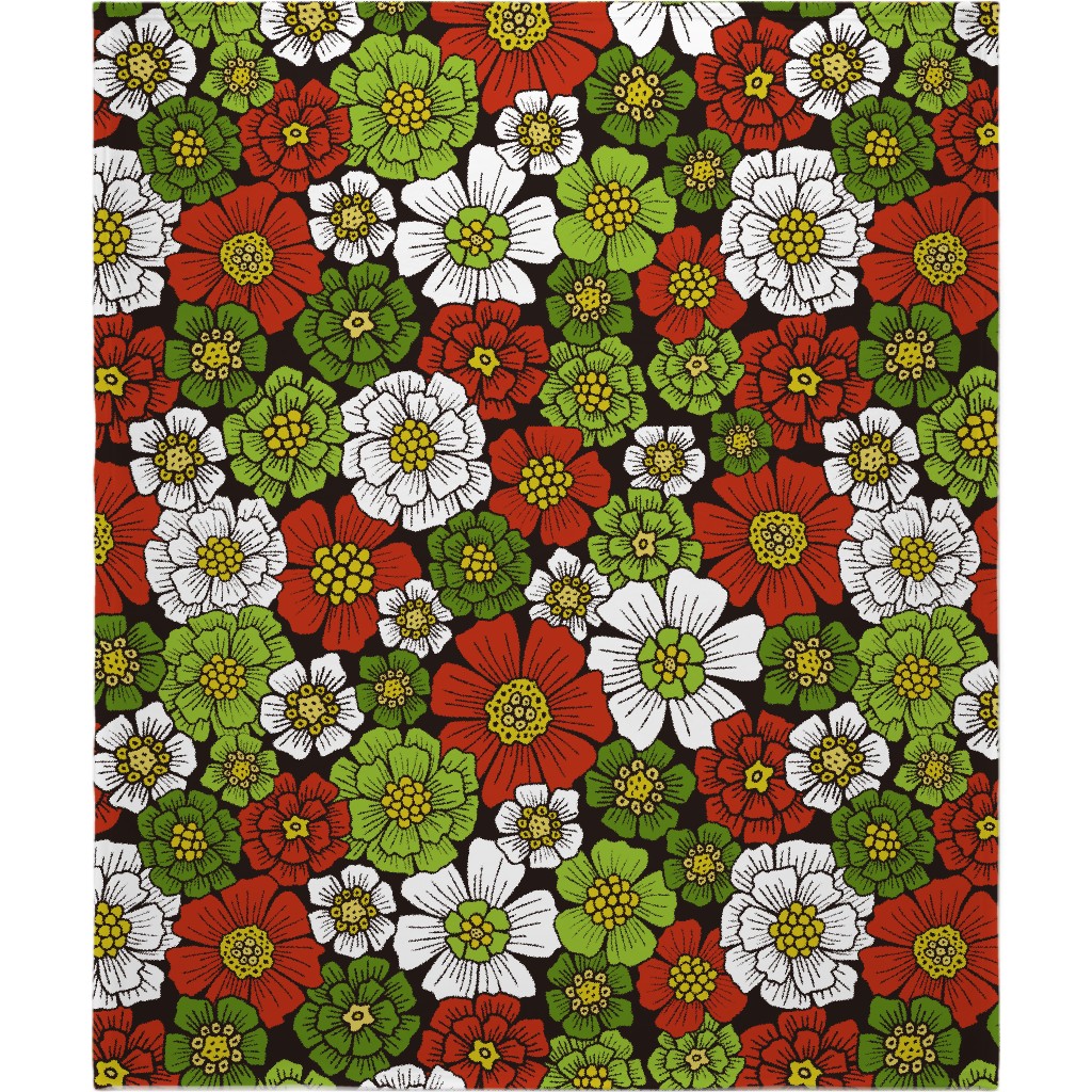 Christmas Floral - Red and Green Blanket, Fleece, 50x60, Multicolor